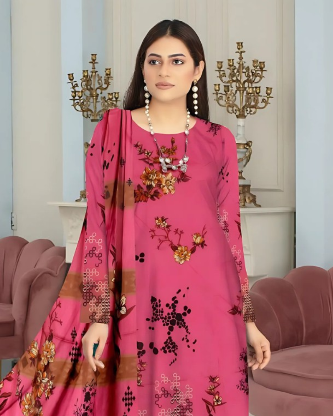 Kashish Rose Radiance Digital Premium Viscose Bana Dora 3-Piece Suit