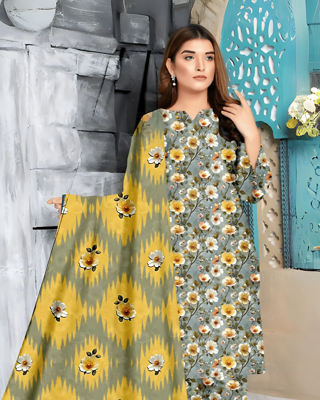 Chirenza Sunshine Bloom 3 Piece Premium Digital Doria Linen Suit