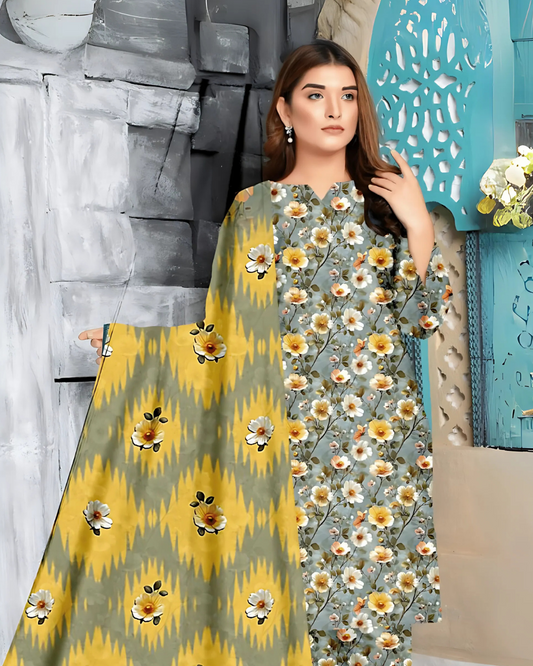 Chirenza Sunshine Bloom 3 Piece Premium Digital Doria Linen Suit