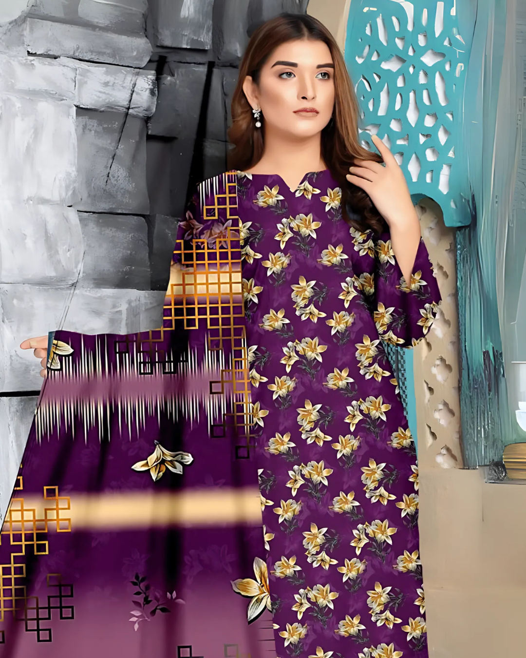 Chirenza Plum Orchid 3 Piece Premium Digital Doria Linen Suit