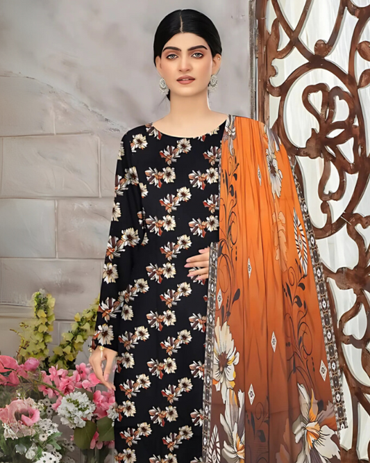 SAYA Noir Sunset Digital Premium Viscose Linen 3-Piece Suit