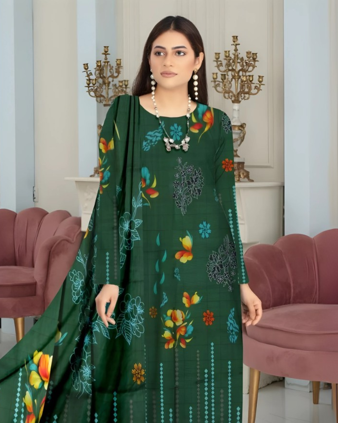 Kashish Forest Grace Digital Premium Viscose Bana Dora 3-Piece Suit
