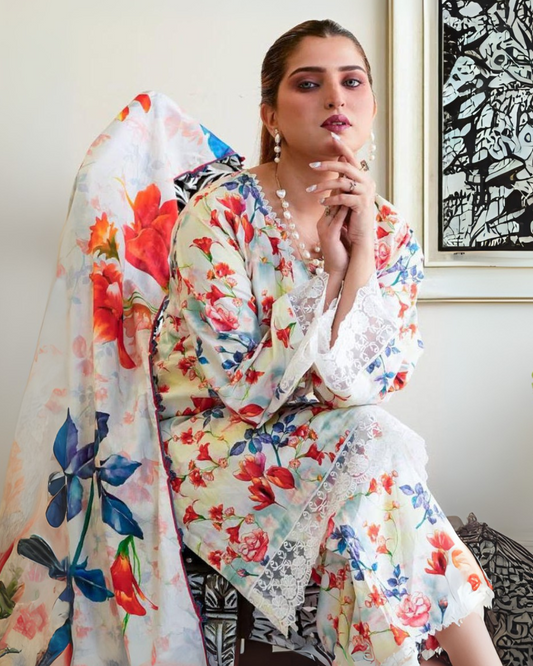 Chirenza Ivory Garden Viscose 3 Piece