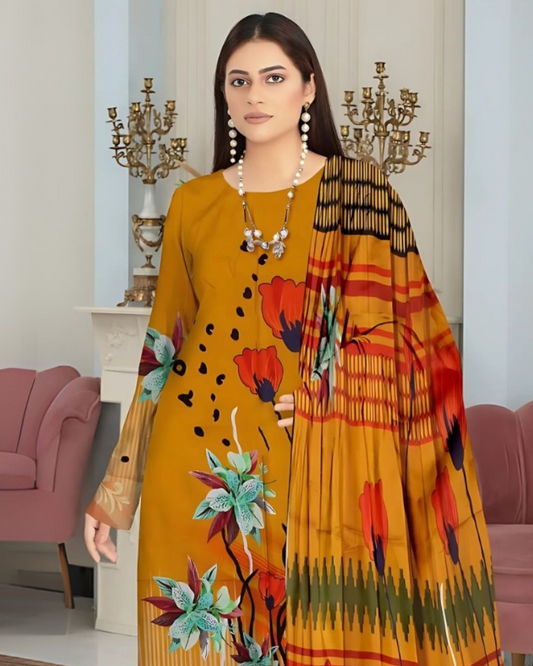 Kashish Amber Glow Digital Premium Viscose Bana Dora 3-Piece Suit
