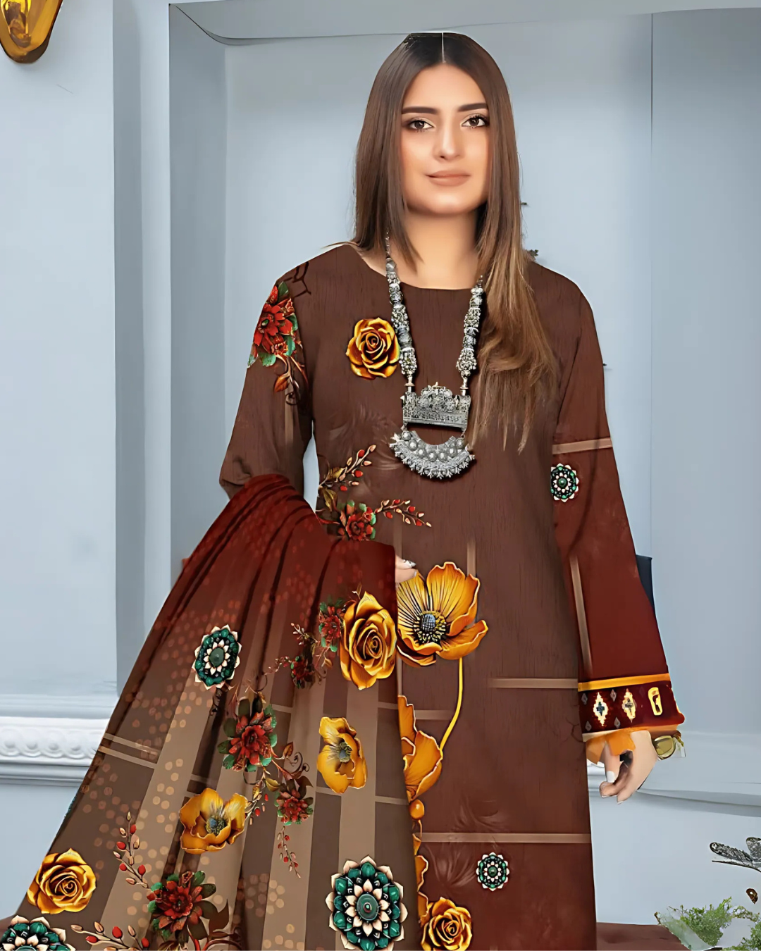 Chirenza Chocolate Brown Premium Digital Khaddar 3-Piece