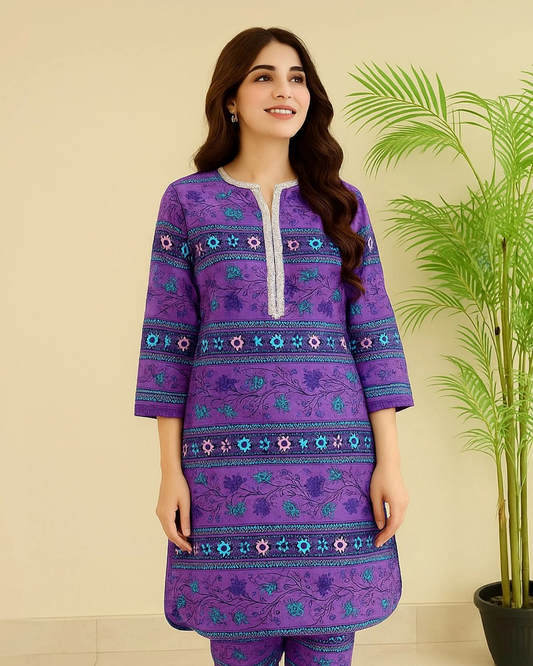 Chirenza Amethyst Bloom Digital Premium Khaddar 2 Piece