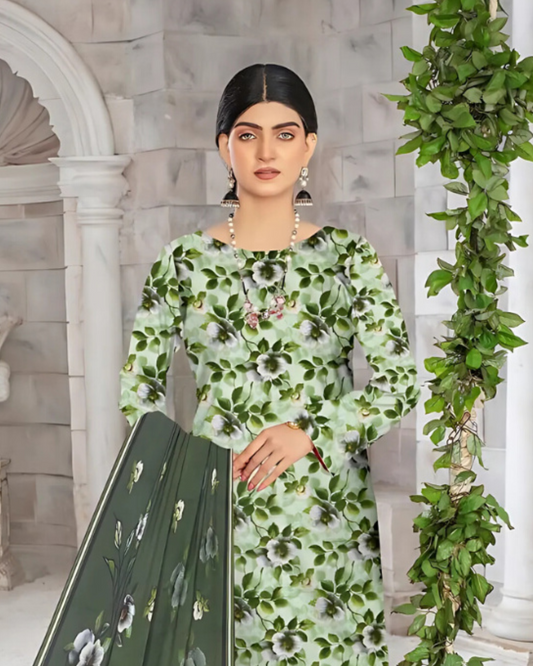 SAYA Emerald Garden Digital Premium Viscose Linen 3-Piece Suit