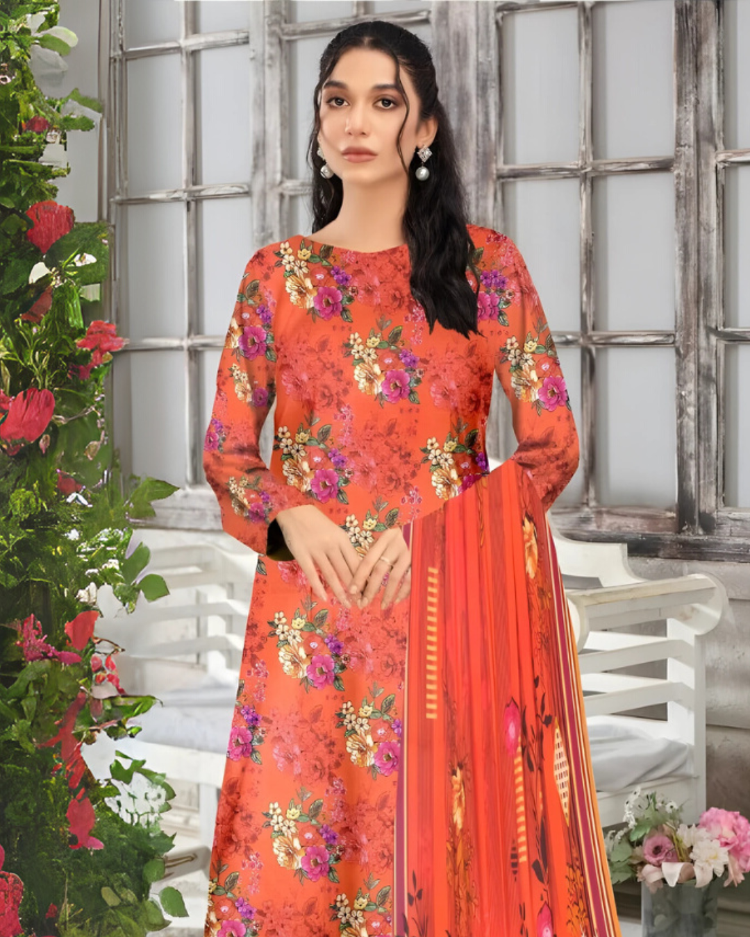 SAYA Scarlet Bloom Digital Premium Viscose Linen 3-Piece Suit