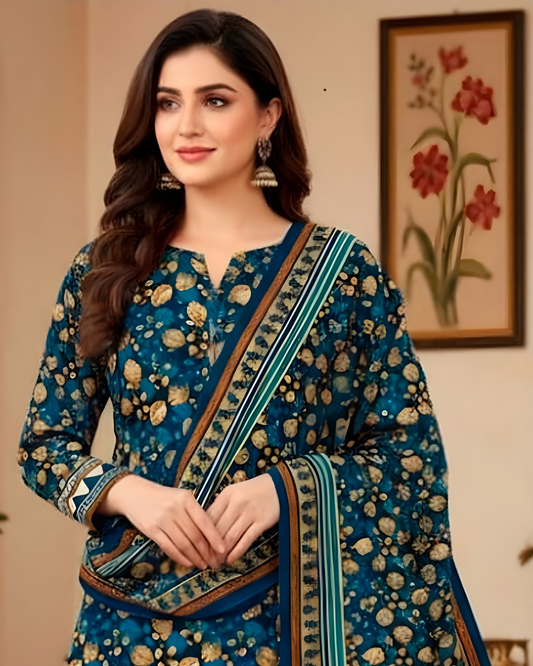 Chirenza Al Karam Digital Khaddar Suit in Navy Blue