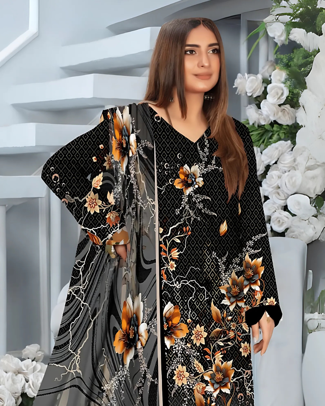 Chirenza Dark Eclipse Premium Digital Khaddar 3-Piece