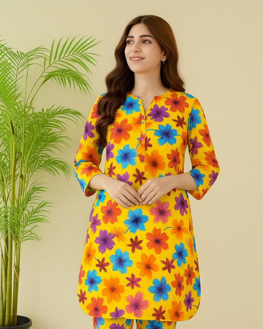Chirenza Sunshine Flora Digital Premium Khaddar 2 Piece