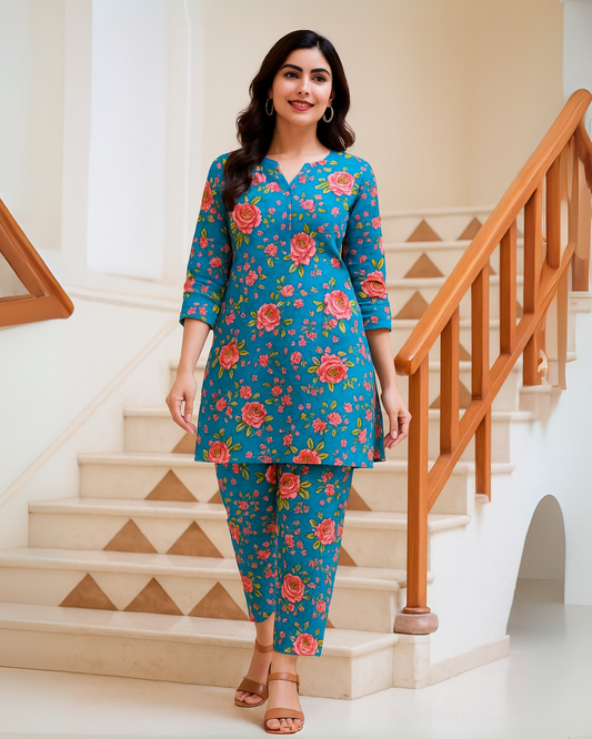 Chirenza Aqua Bloom Digital Premium Khaddar 2 Piece