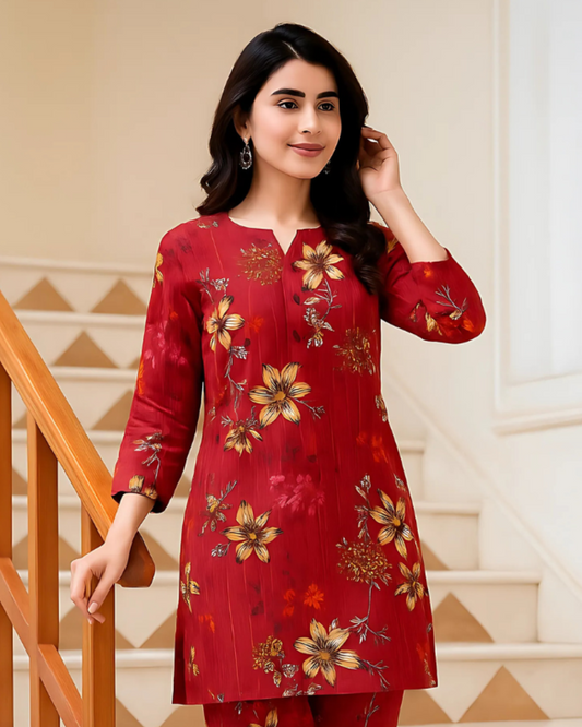 Chirenza Crimson Bloom Digital Premium Khaddar 2 Piece