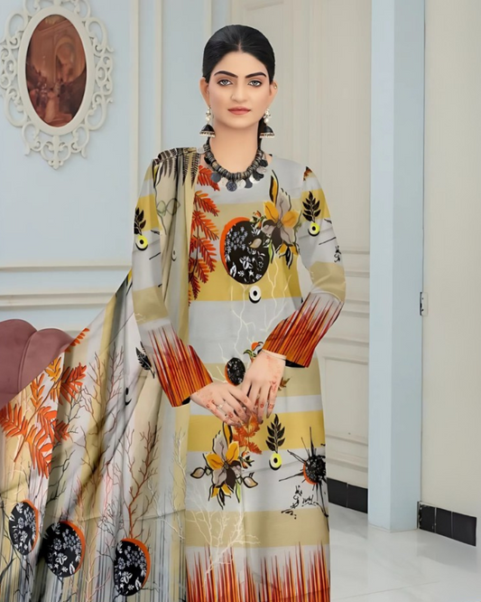 Kashish Golden Aura Digital Premium Viscose Bana Dora 3-Piece Suit