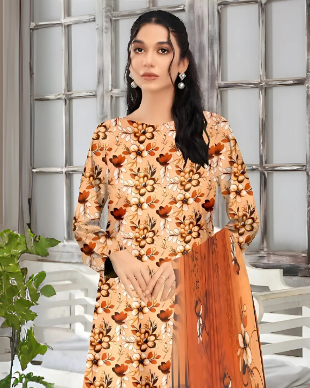 SAYA Autumn Glow Digital Premium Viscose Linen 3-Piece Suit
