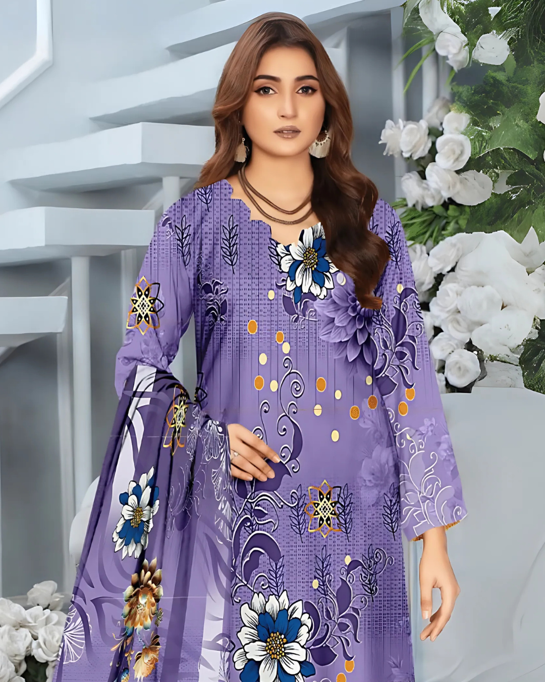 Chirenza Mystic Plum Premium Digital Khaddar 3-Piece