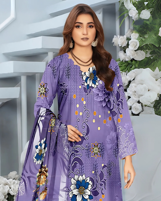 Chirenza Mystic Plum Premium Digital Khaddar 3-Piece