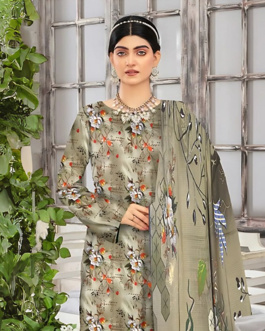 SAYA Olive Mist Digital Premium Viscose Linen 3-Piece Suit