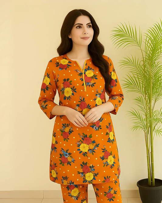 Chirenza Marigold Meadow Digital Premium Khaddar 2 Piece