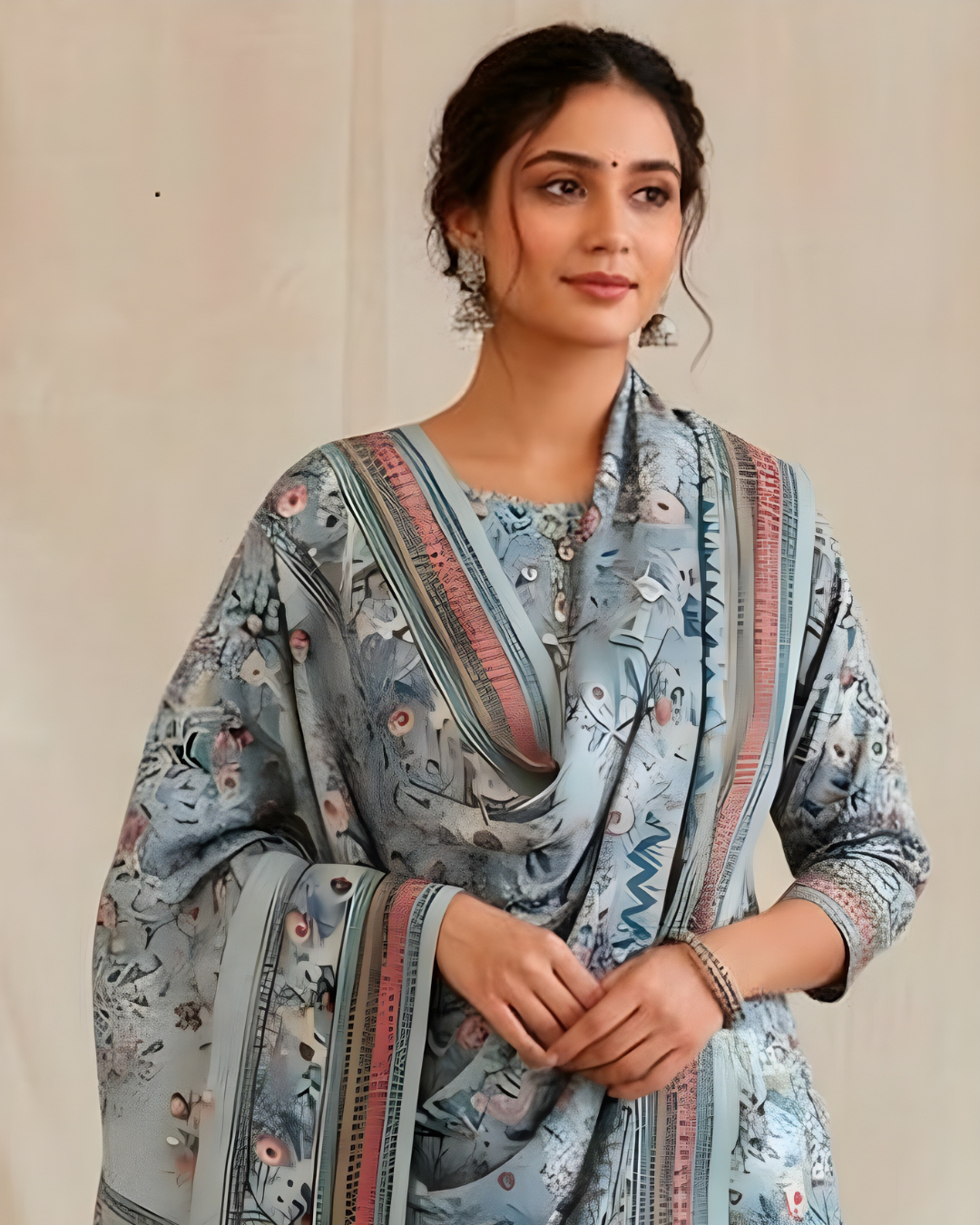 Chirenza Elegant Al Karam Digital Khaddar Suit in Dusty Blue