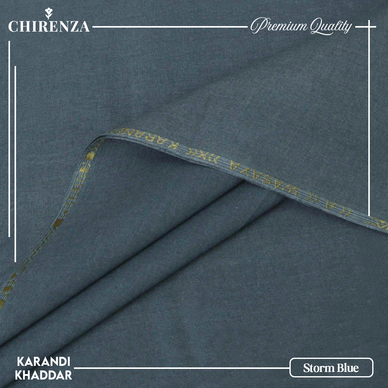 Chirenza Krandi Khaddar – Storm Blue Unstitched Winter Fabric