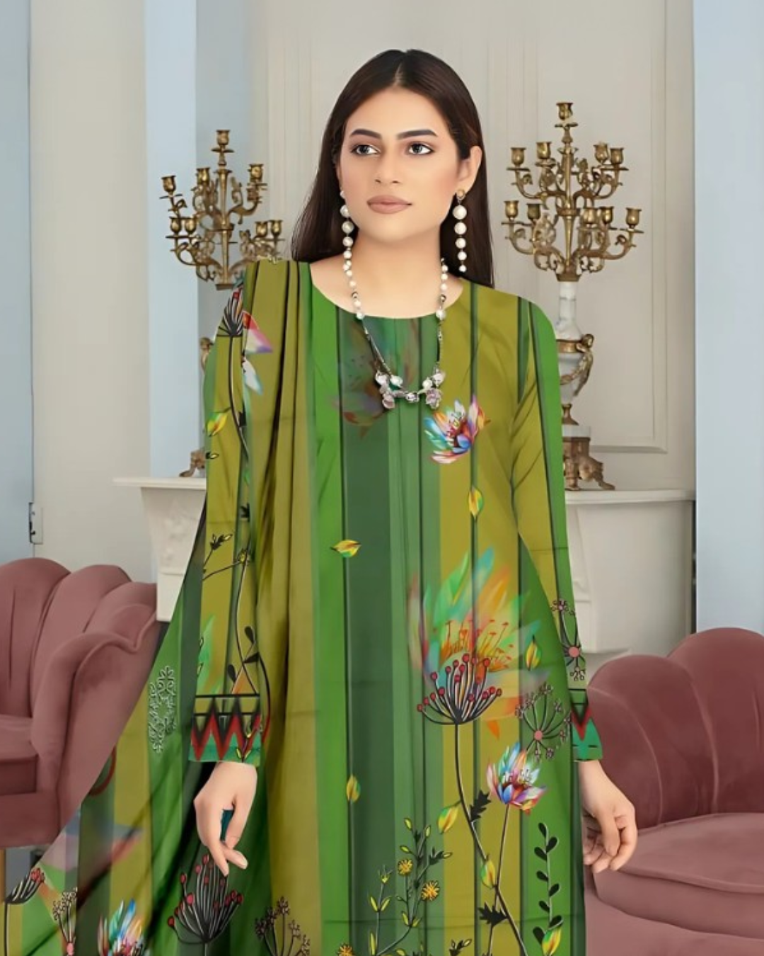 Kashish Meadow Charm Digital Premium Viscose Bana Dora 3-Piece Suit
