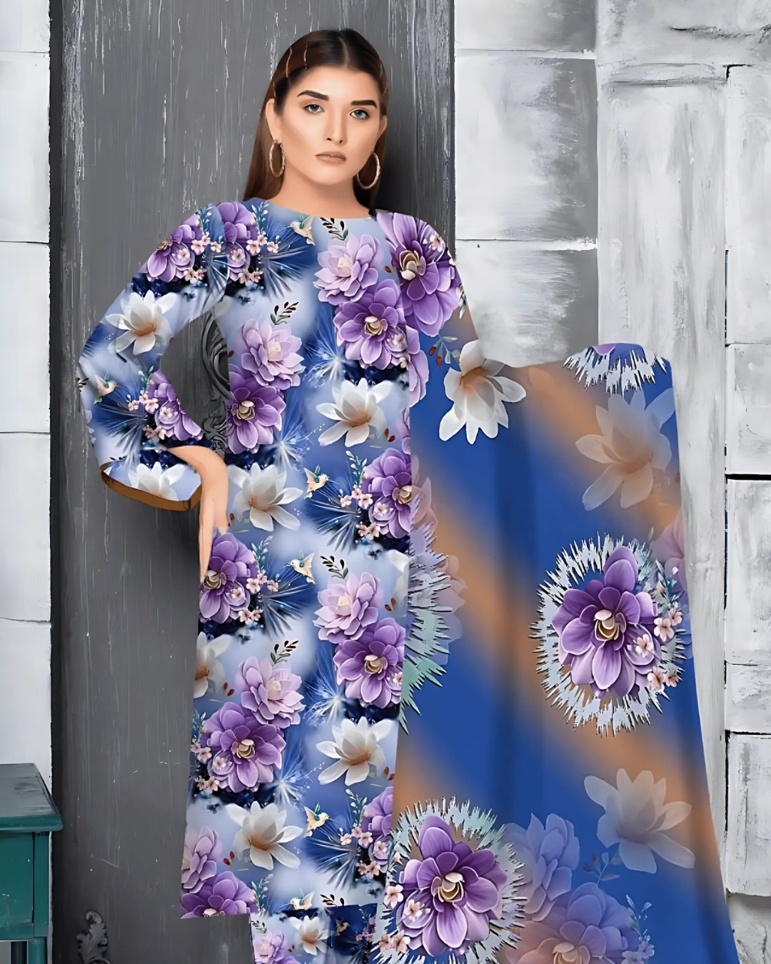 Chirenza Royal Bloom 3 Piece Premium Digital Doria Linen Suit