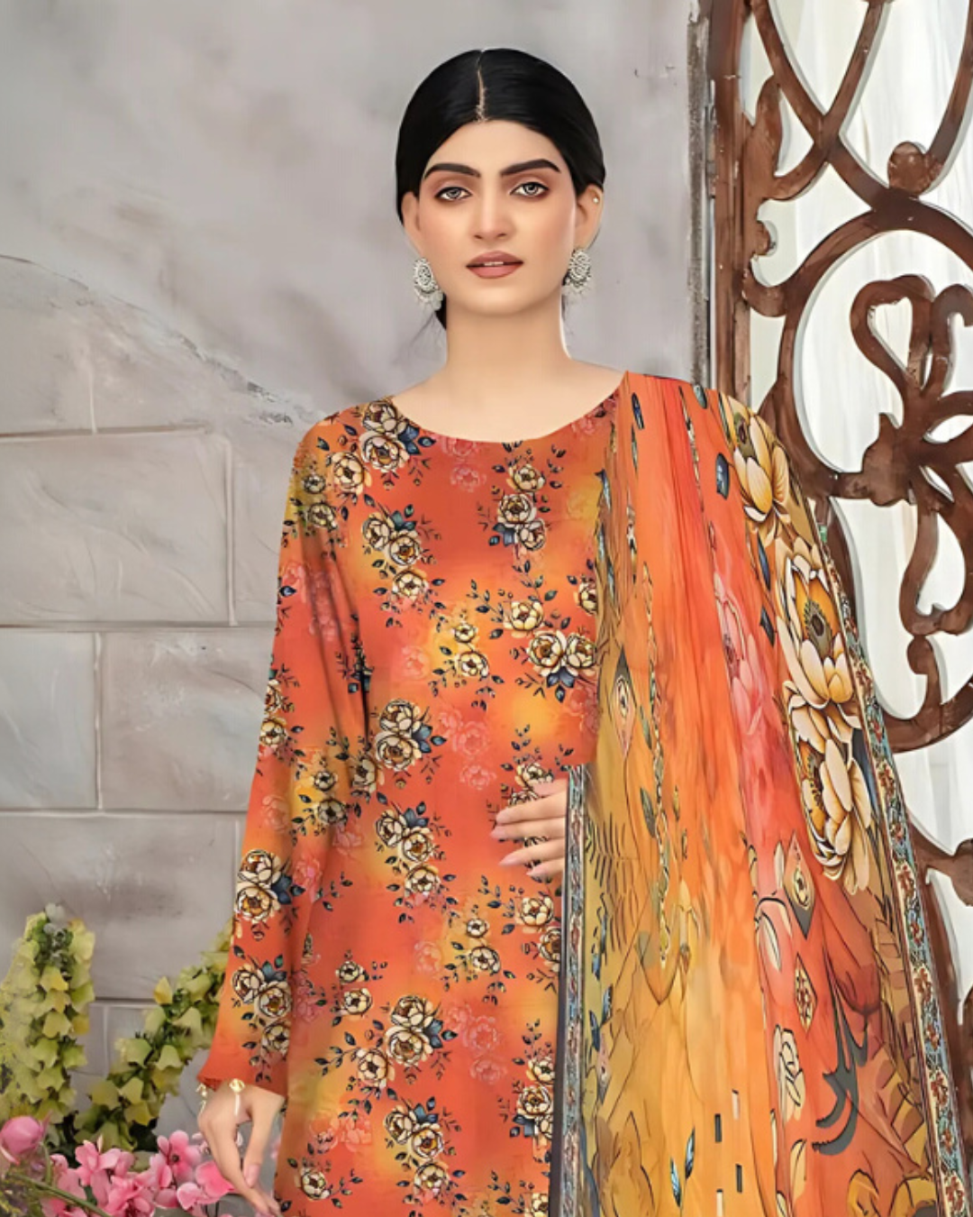 SAYA Sunset Bloom Digital Premium Viscose Linen 3-Piece Suit