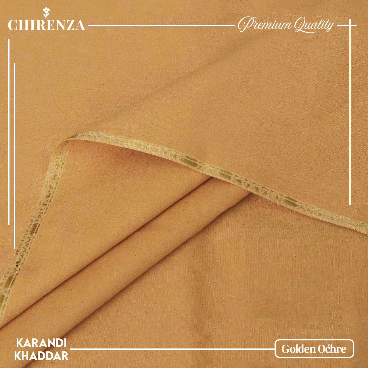 Chirenza Krandi Khaddar – Golden Ochre Unstitched Winter Fabric