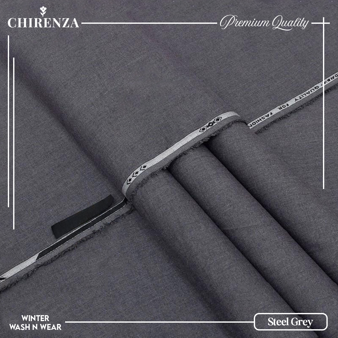 Chirenza Steel Grey Winter Wash n Wear Unstitched Fabric