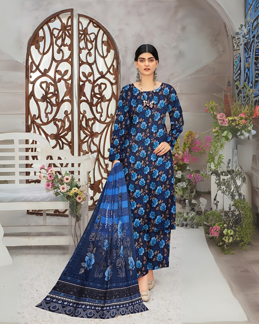 SAYA Midnight Blue Digital Premium Viscose Linen 3-Piece Suit