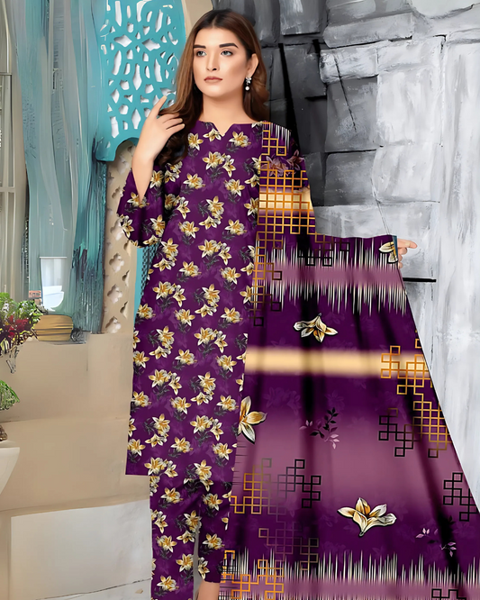 Chirenza Plum Orchid 3 Piece Premium Digital Doria Linen Suit
