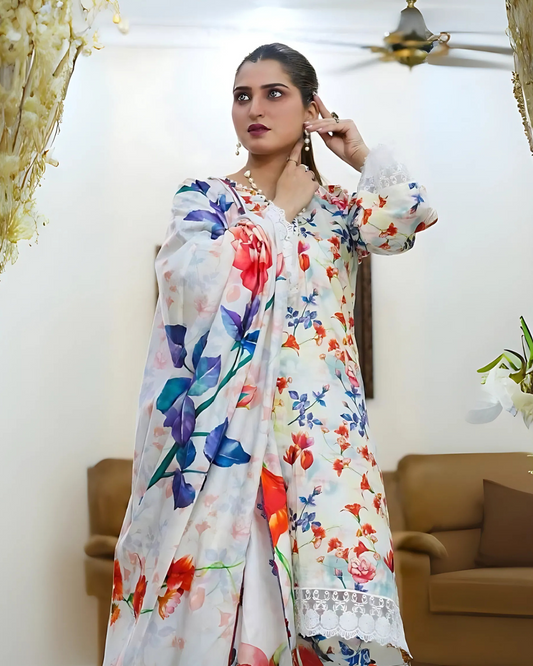 Chirenza Ivory Garden Viscose 3 Piece