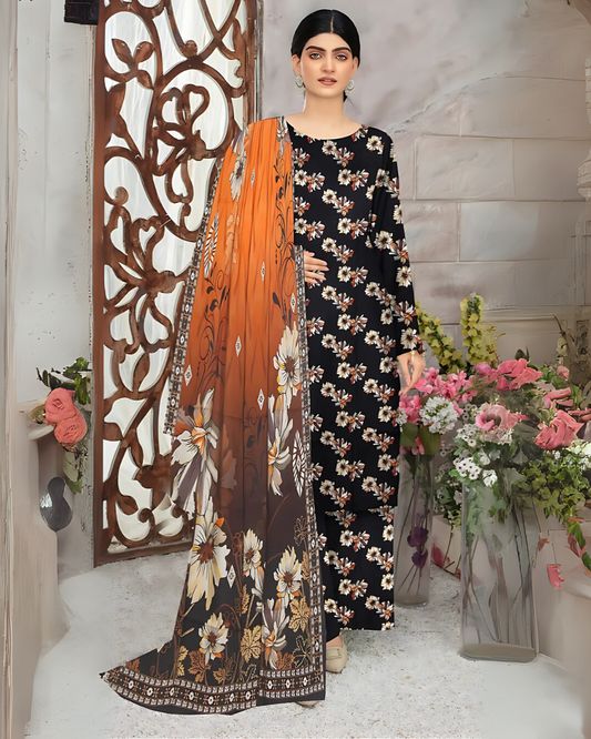 SAYA Noir Sunset Digital Premium Viscose Linen 3-Piece Suit