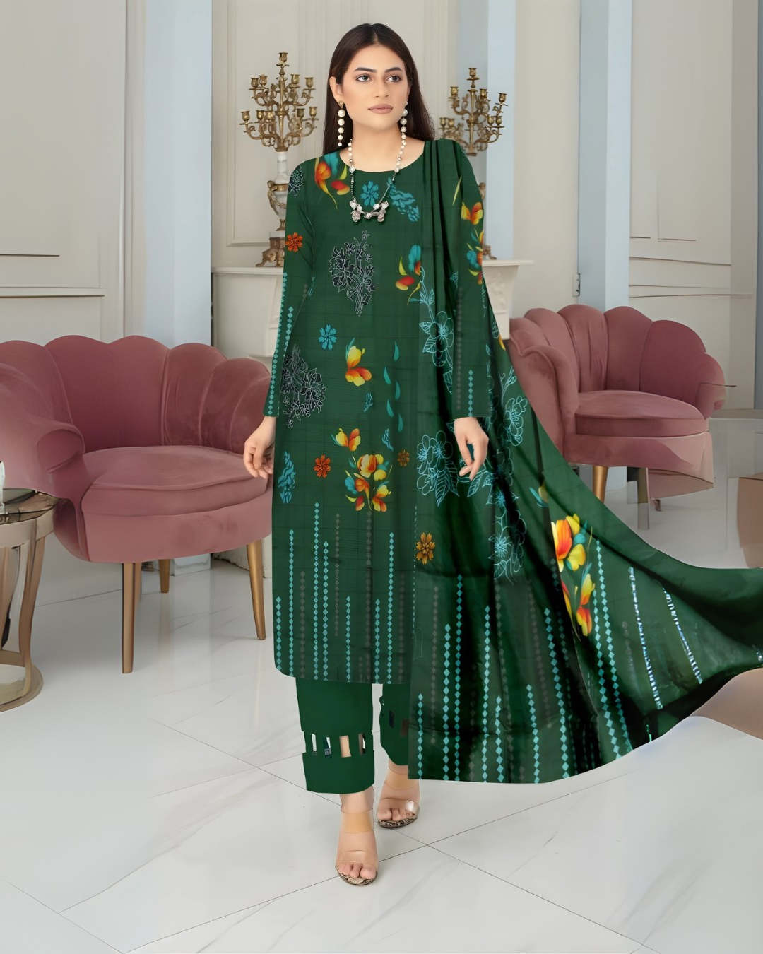 Kashish Forest Grace Digital Premium Viscose Bana Dora 3-Piece Suit