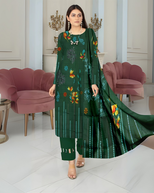 Kashish Forest Grace Digital Premium Viscose Bana Dora 3-Piece Suit