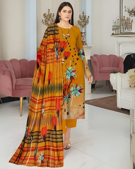 Kashish Amber Glow Digital Premium Viscose Bana Dora 3-Piece Suit