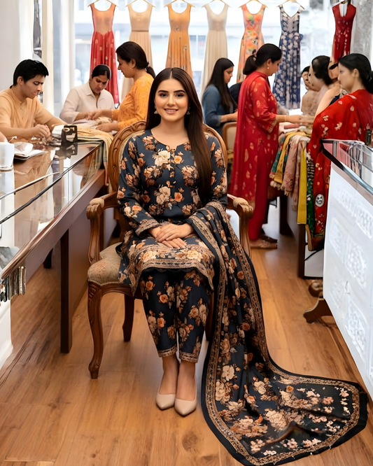 Chirenza Elegant Al Karam Digital Khaddar Suit Slate Blue