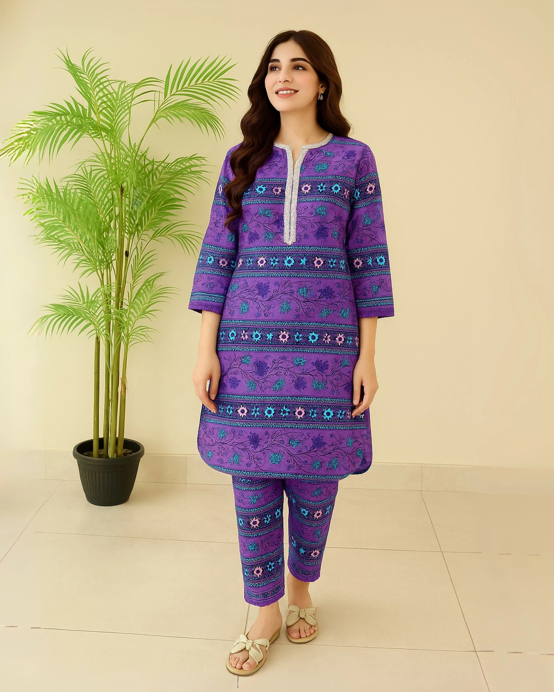 Chirenza Amethyst Bloom Digital Premium Khaddar 2 Piece