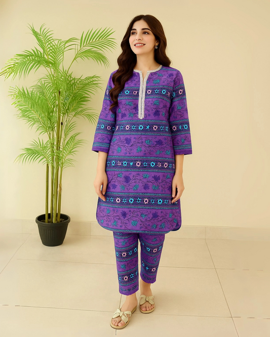 Chirenza Amethyst Bloom Digital Premium Khaddar 2 Piece