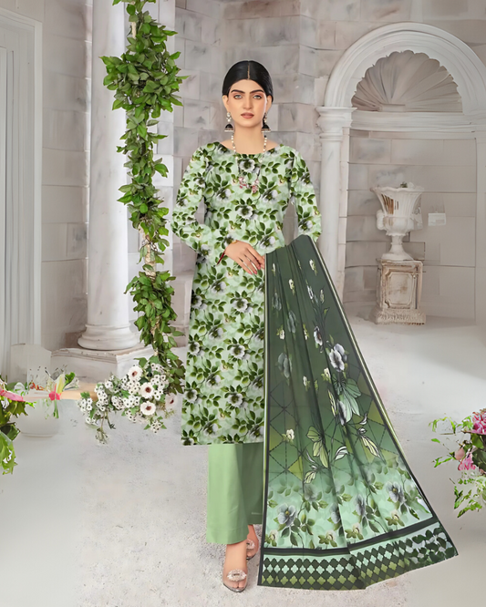 SAYA Emerald Garden Digital Premium Viscose Linen 3-Piece Suit