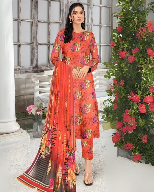 SAYA Scarlet Bloom Digital Premium Viscose Linen 3-Piece Suit