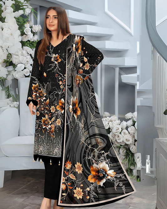 Chirenza Dark Eclipse Premium Digital Khaddar 3-Piece