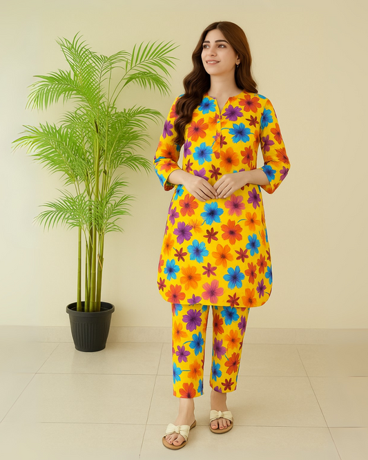 Chirenza Sunshine Flora Digital Premium Khaddar 2 Piece