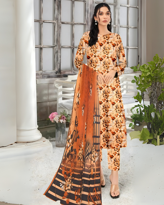 SAYA Autumn Glow Digital Premium Viscose Linen 3-Piece Suit