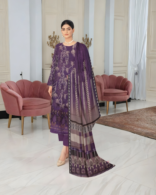 Chirenza Premium Deep Purple Digital Print Viscose Suit