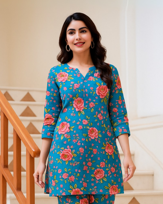 Chirenza Aqua Bloom Digital Premium Khaddar 2 Piece