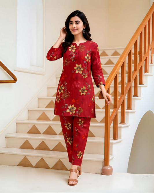 Chirenza Crimson Bloom Digital Premium Khaddar 2 Piece