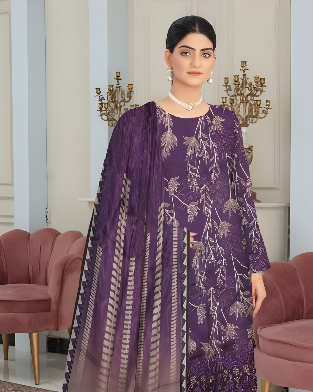 Chirenza Premium Deep Purple Digital Print Viscose Suit