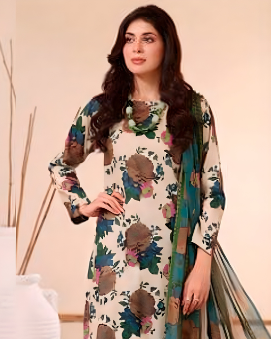 Chirenza Al Karam Digital Khaddar Suit in Off- White.